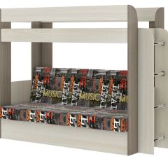 Кровать 2-х ярусная с диваном Карамель 75 (Музыка) Ясень шимо светлый/темный в Североуральске - severouralsk.mebel24.online | фото