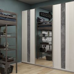 Шкаф-купе 1950 серии SILVER S4+S1+S4 B22+PL4 (по 2 ящика лев/прав+F обр.штанга) профиль «Серебро» в Североуральске - severouralsk.mebel24.online | фото