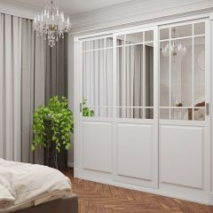 Шкаф-купе 2150 серии NEW CLASSIC K5+K5+K5+B22+PL3 (по 2 ящика лев/прав+1 штанга+1полка) профиль «Капучино» в Североуральске - severouralsk.mebel24.online | фото