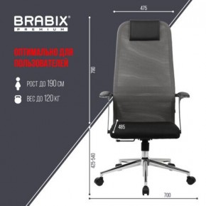 Кресло офисное BRABIX PREMIUM "Ultimate EX-801" хром, плотная двойная сетка Х2, черное/серое, 532918 в Североуральске - severouralsk.mebel24.online | фото 5