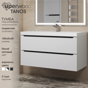 Тумба под раковину Uperwood Tanos 100 см, подвесная, белая/графит в Североуральске - severouralsk.mebel24.online | фото 3