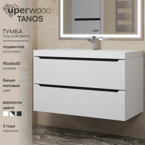 Тумба под раковину Uperwood Tanos 90 см, подвесная, белая/графит в Североуральске - severouralsk.mebel24.online | фото 3
